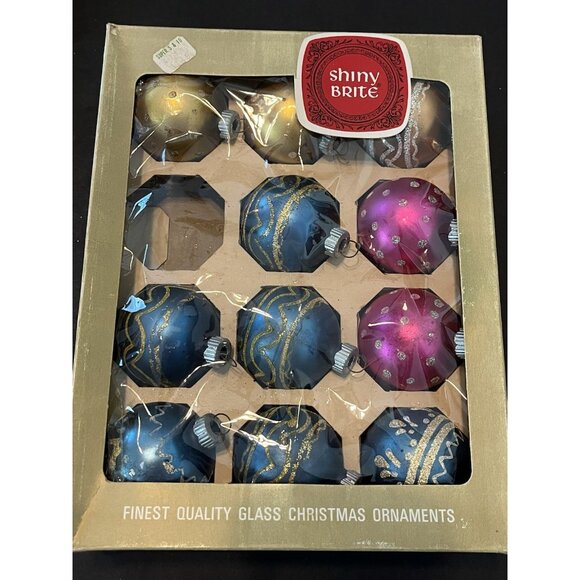 11 Shiny Bright Christmas Ornament Mica MCM Mercury Glass Some Matching With Box - Picture 10 of 10